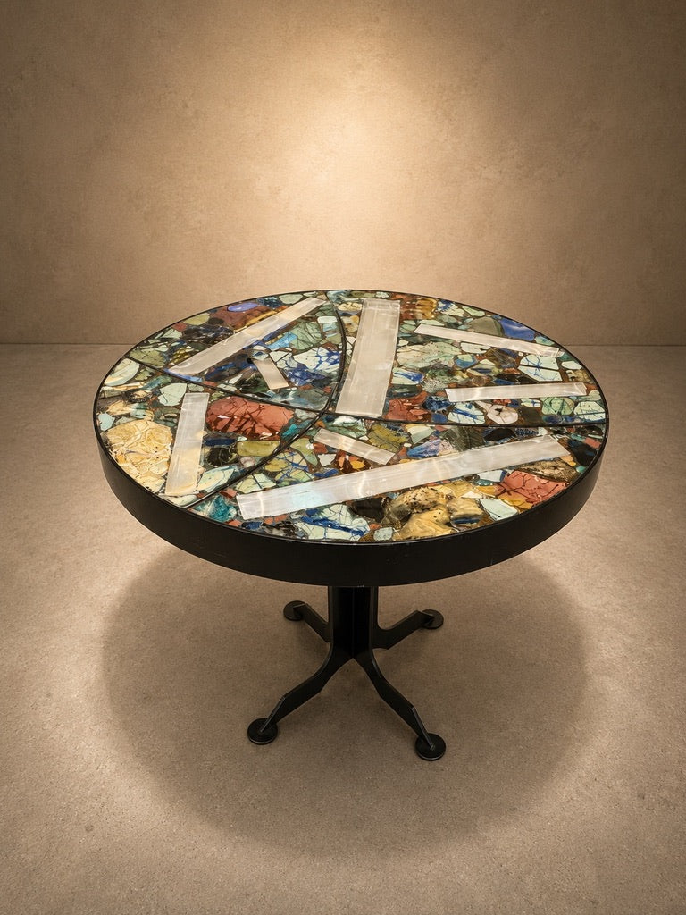 MULTI STONE INLAID ACCENT TABLE