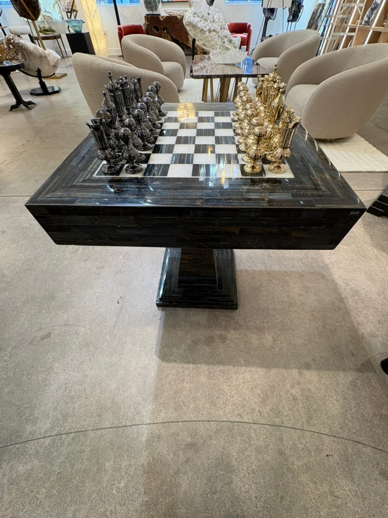 BLUE TIGERS EYE CHESS TABLE