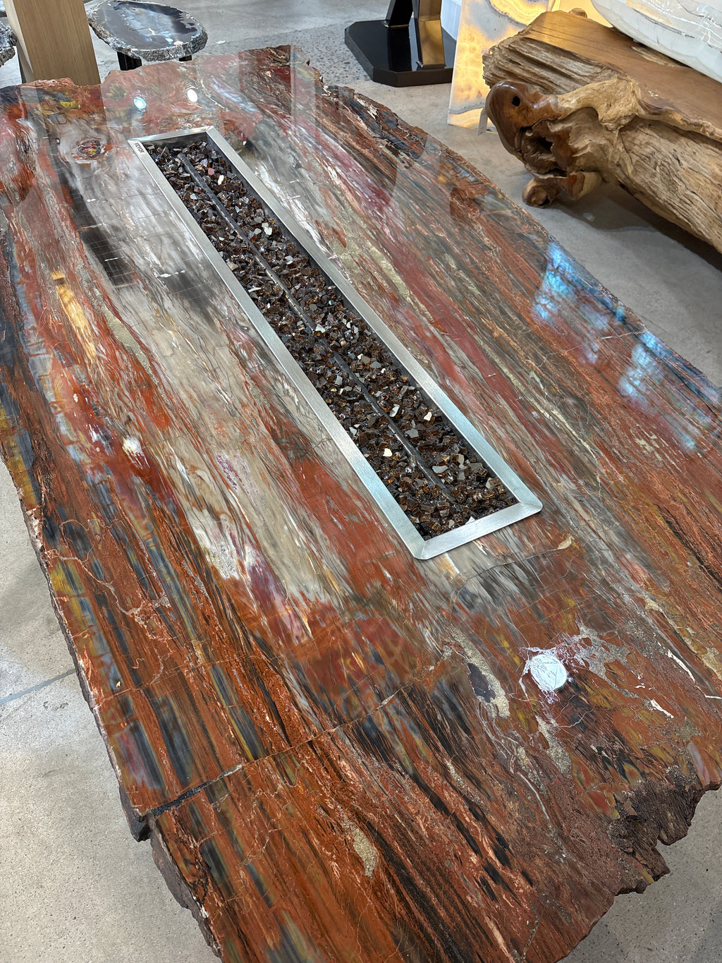 Petrified wood fire pit