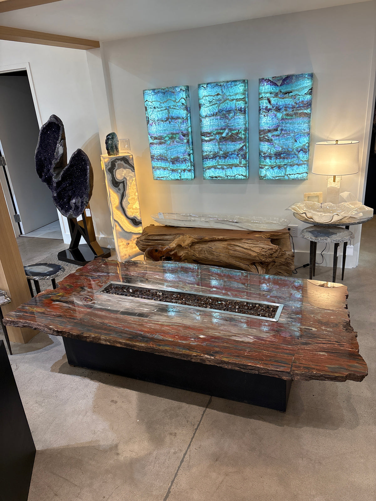 Petrified wood fire pit